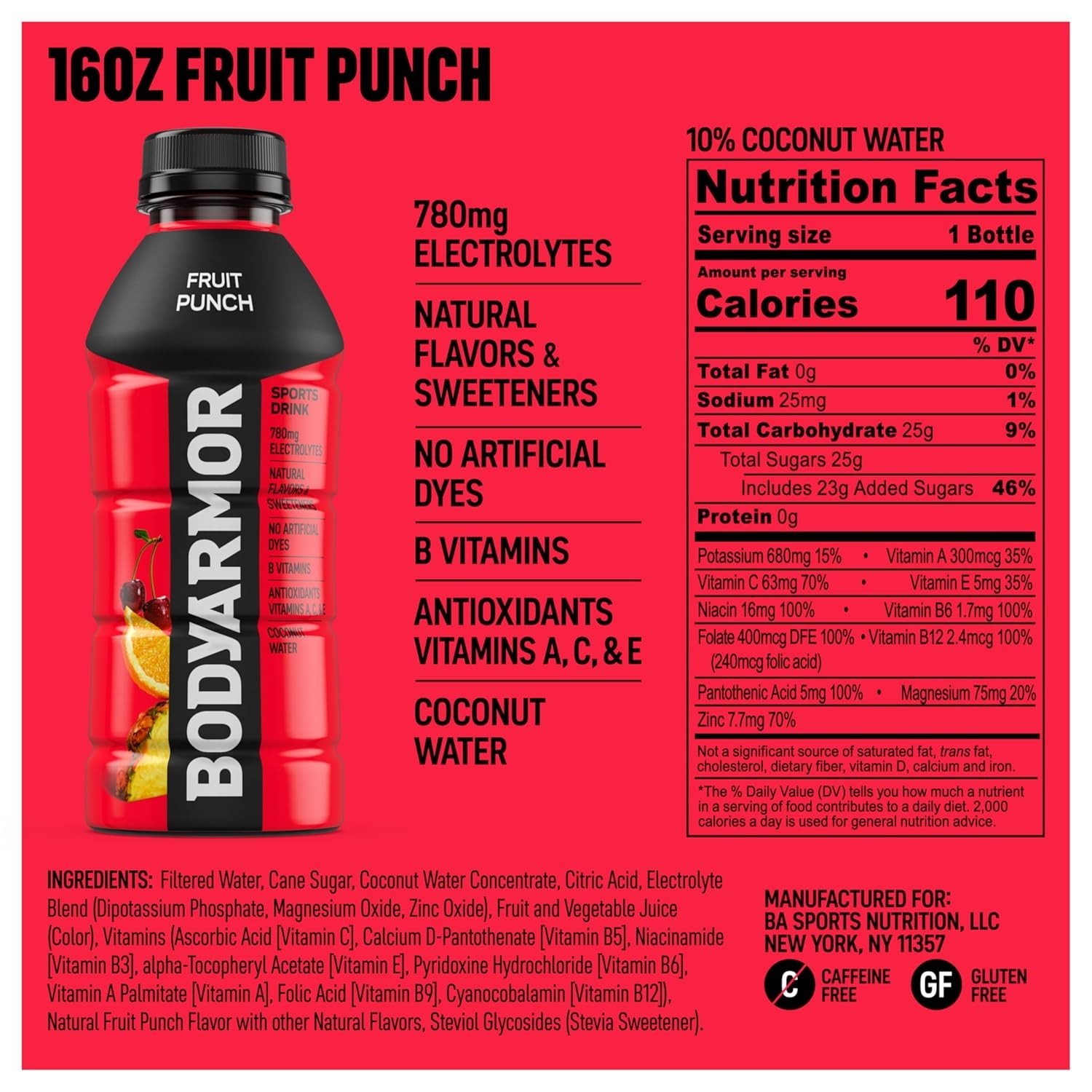 BODYARMOR Sports Drink Sports Beverage, Fruit Punch, Coconut Water Hydration,