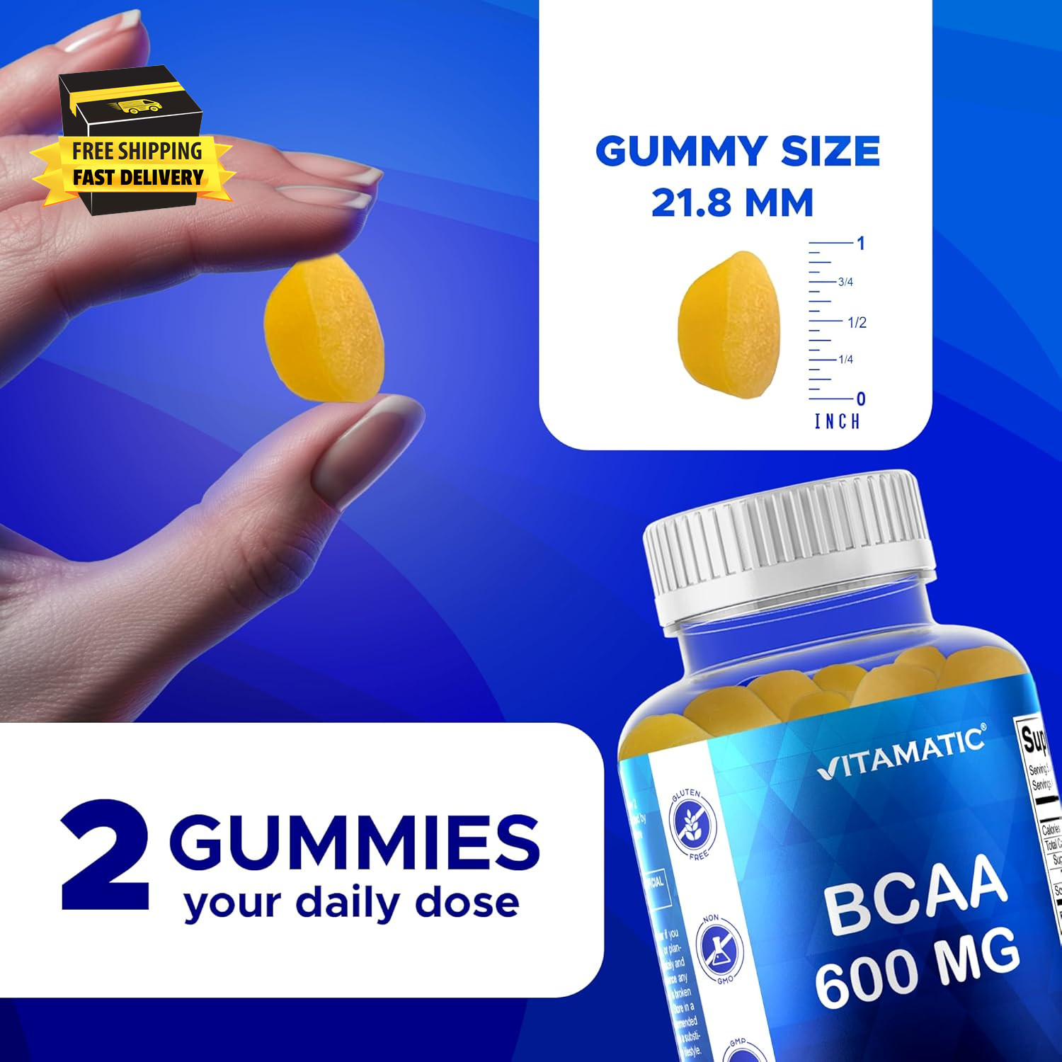 BCAA Gummies – Branch Chain Amino Acid Supplements – Peach Flavor – 600Mg per Se