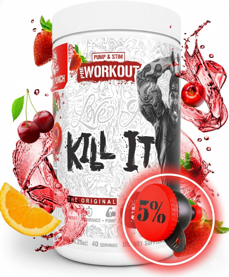 5% Nutrition Kill It Pre Workout 20/40 srvgs with Free Portable Powder Container