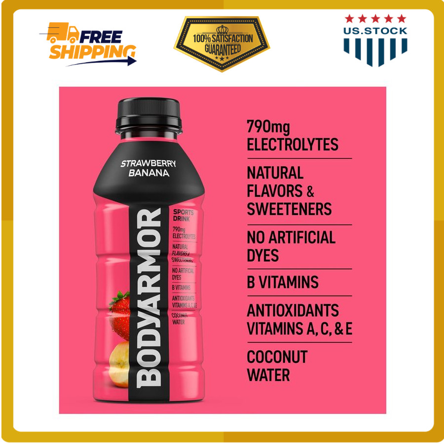 BODYARMOR 12 Pack Strawberry Banana Sports Drink 16oz Electrolyte Hydration