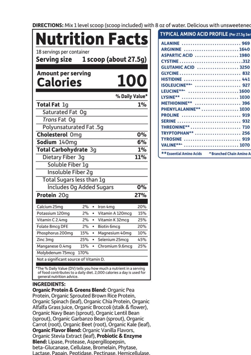 Garden of Life Organic Protein Powder Vanilla 17.4oz Vegan Gluten Free Non-GMO