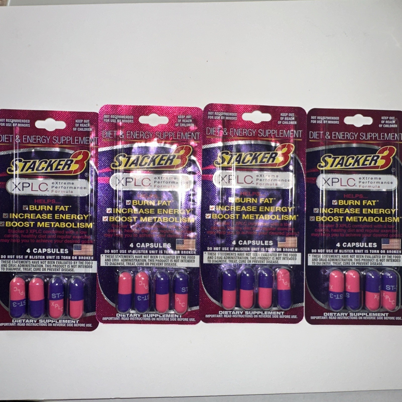 4 Packs Stacker 3 XPLC 4ct Blister Pack Dietary Supplement Weight Loss 16 Caps
