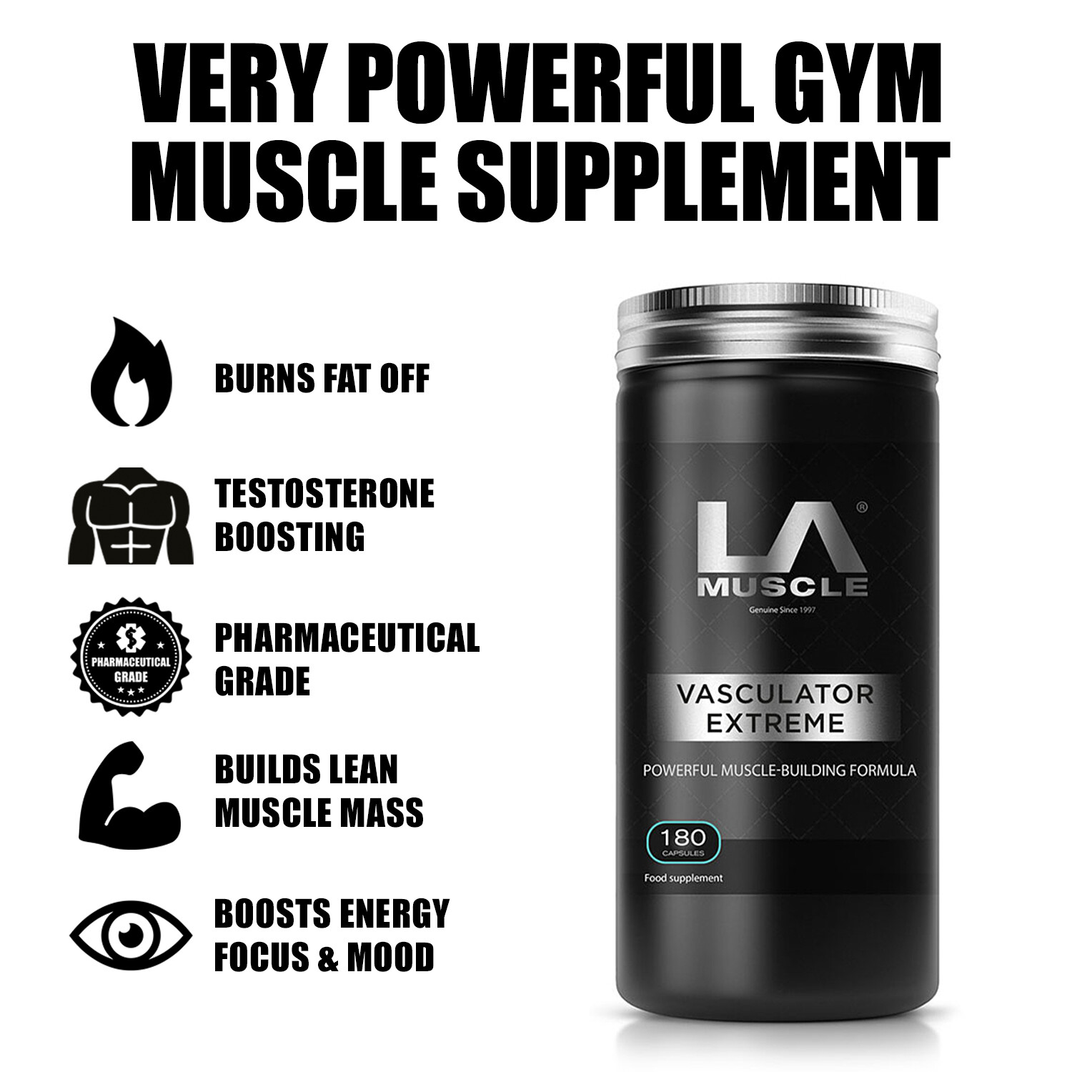 LA MUSCLE Vasculator EXTREME – Instant Muscle Strength Boost Pre / Intra Workout