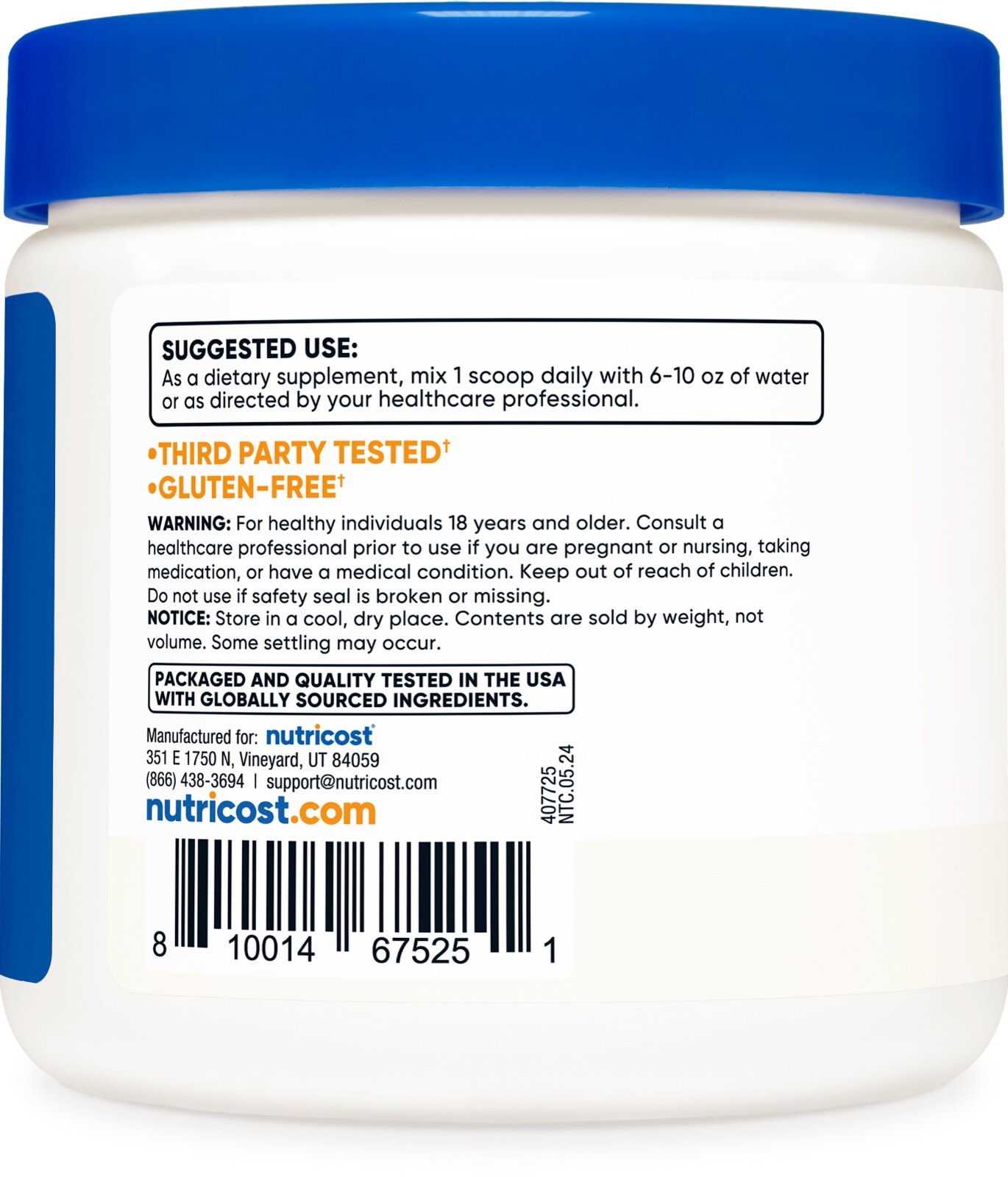 Nutricost L-Glutamine Powder 250 Grams – 50 Servings, Non-GMO, Gluten Free