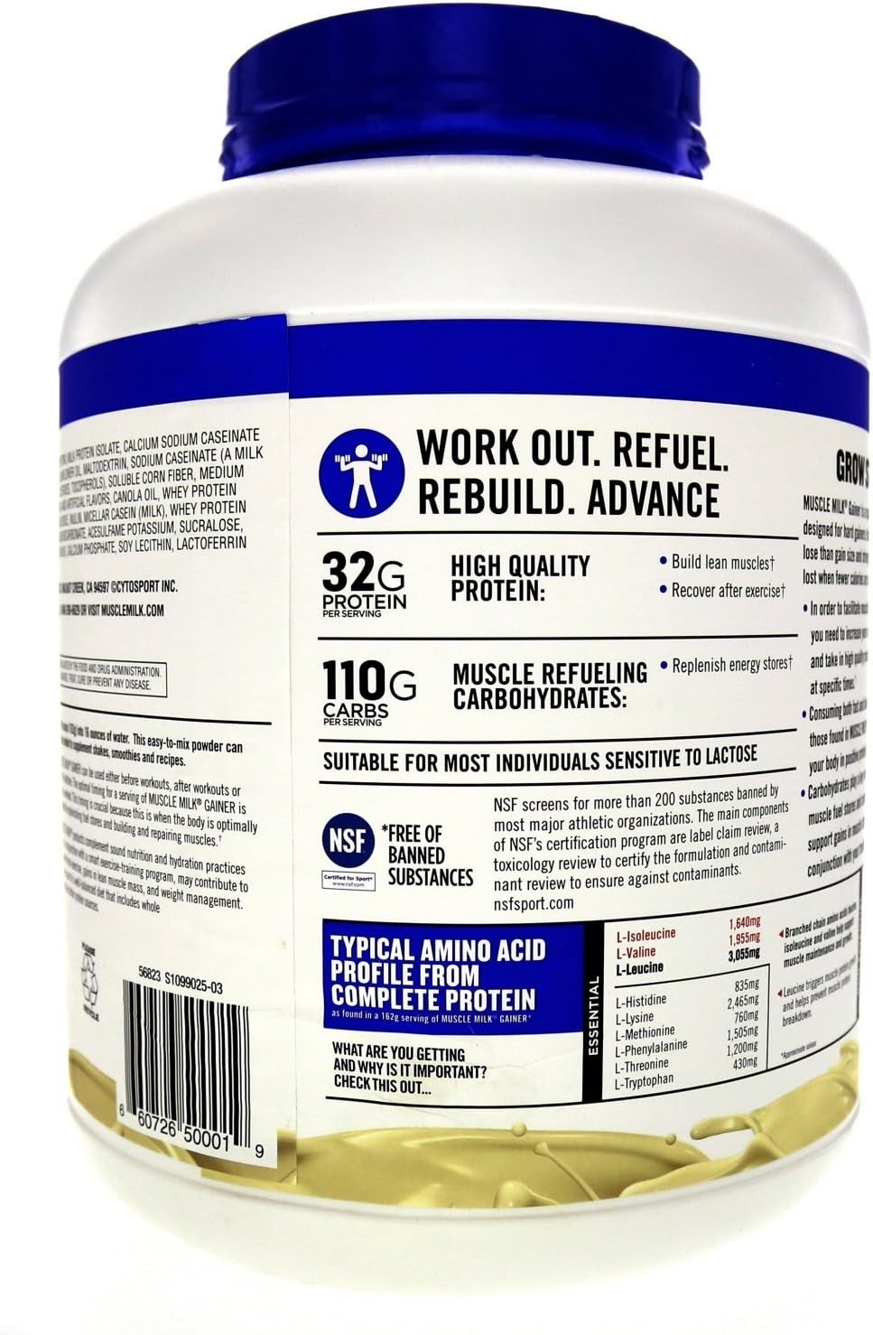 Muscle Milk Gainer Protein Powder, Vanilla Creme, 32g Protein, 5 Pound