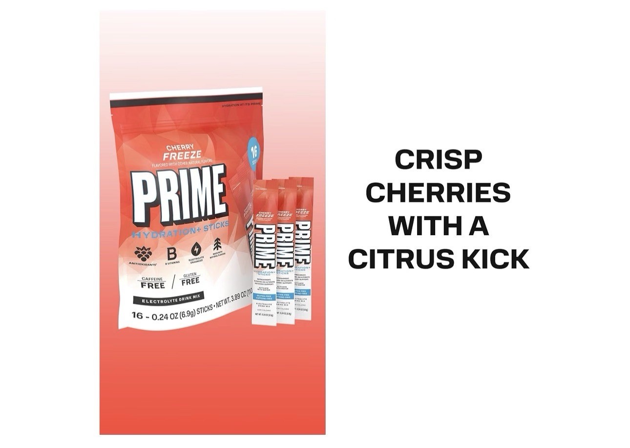 Prime Hydration+ Cherry Freeze Electrolyte Drink Mix Sticks 16 Pack New BB:02/28