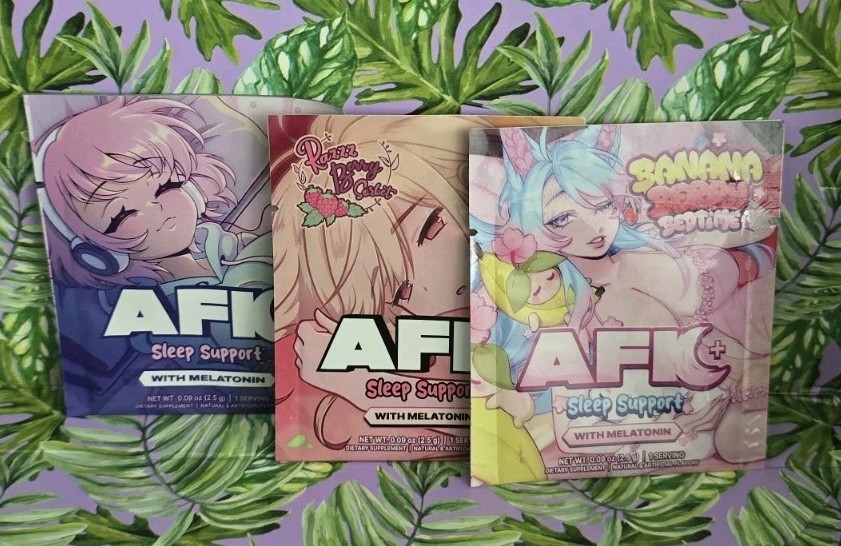 Gamersupps AFK Sleep Support 1 Banana Berry, 1 Grape & 1 Berry 2.5g Each Sample.