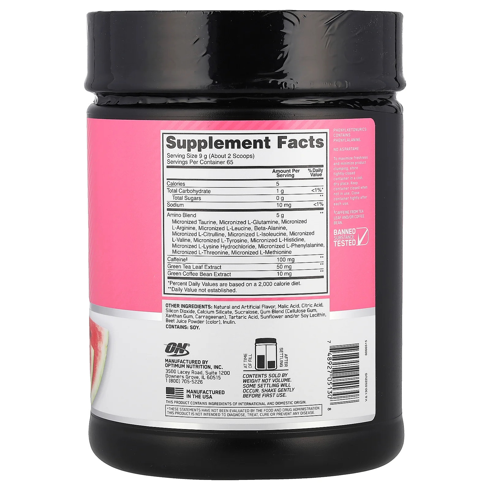 2 X Optimum Nutrition, Essential Amin.O. Energy�, Watermelon, 1.29 lb (585 g)
