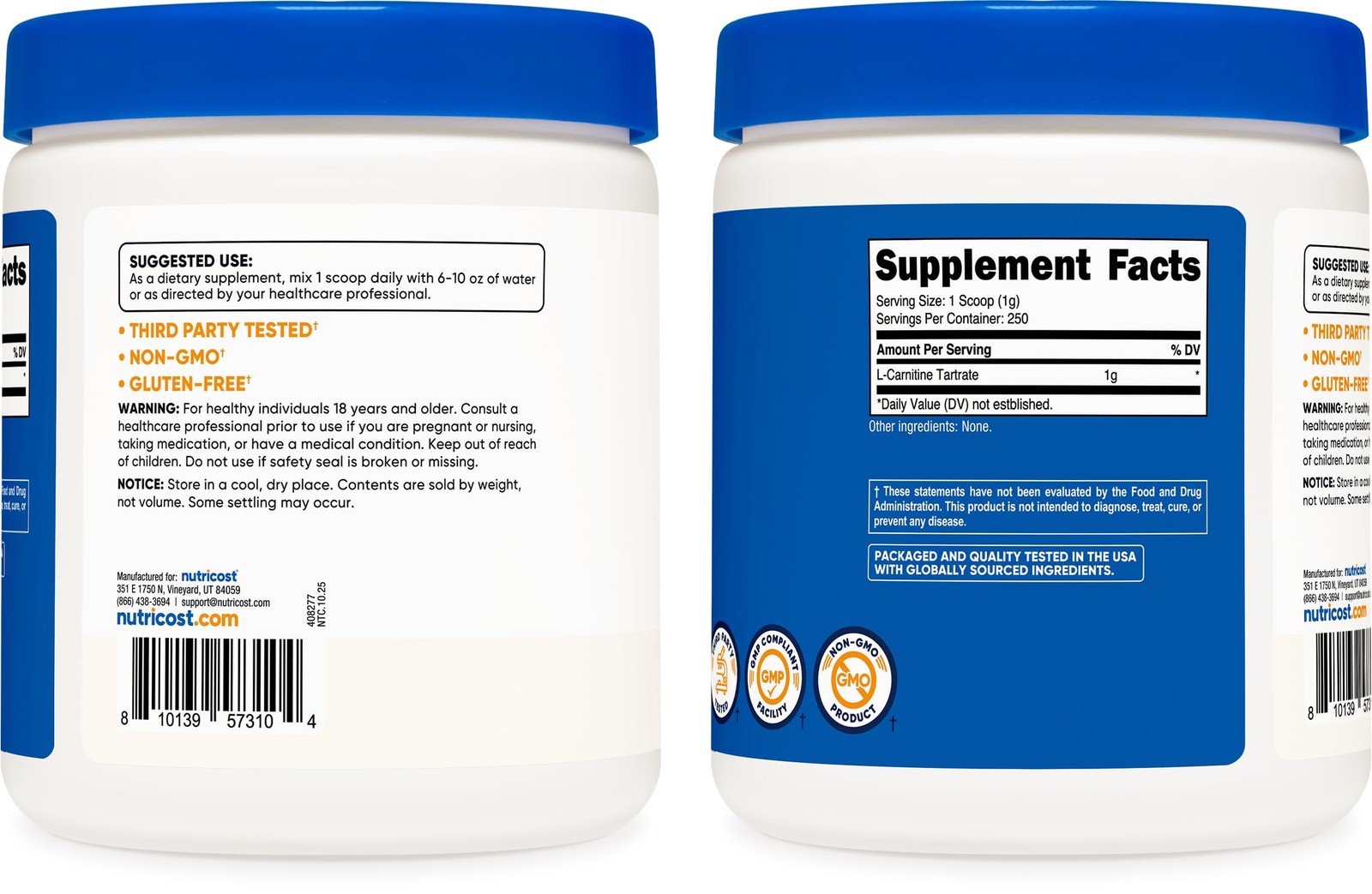 Nutricost L-Carnitine Tartrate Powder (250 Grams) 8.9 Ounce (Pack of 1), Red