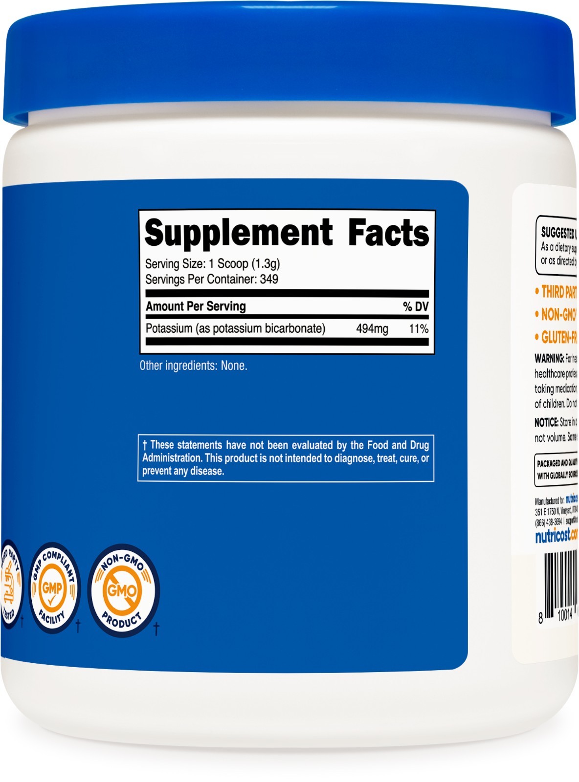 Nutricost Potassium Bicarbonate (1 LB) – 1.3G Per Serving, Non-GMO, Gluten Free