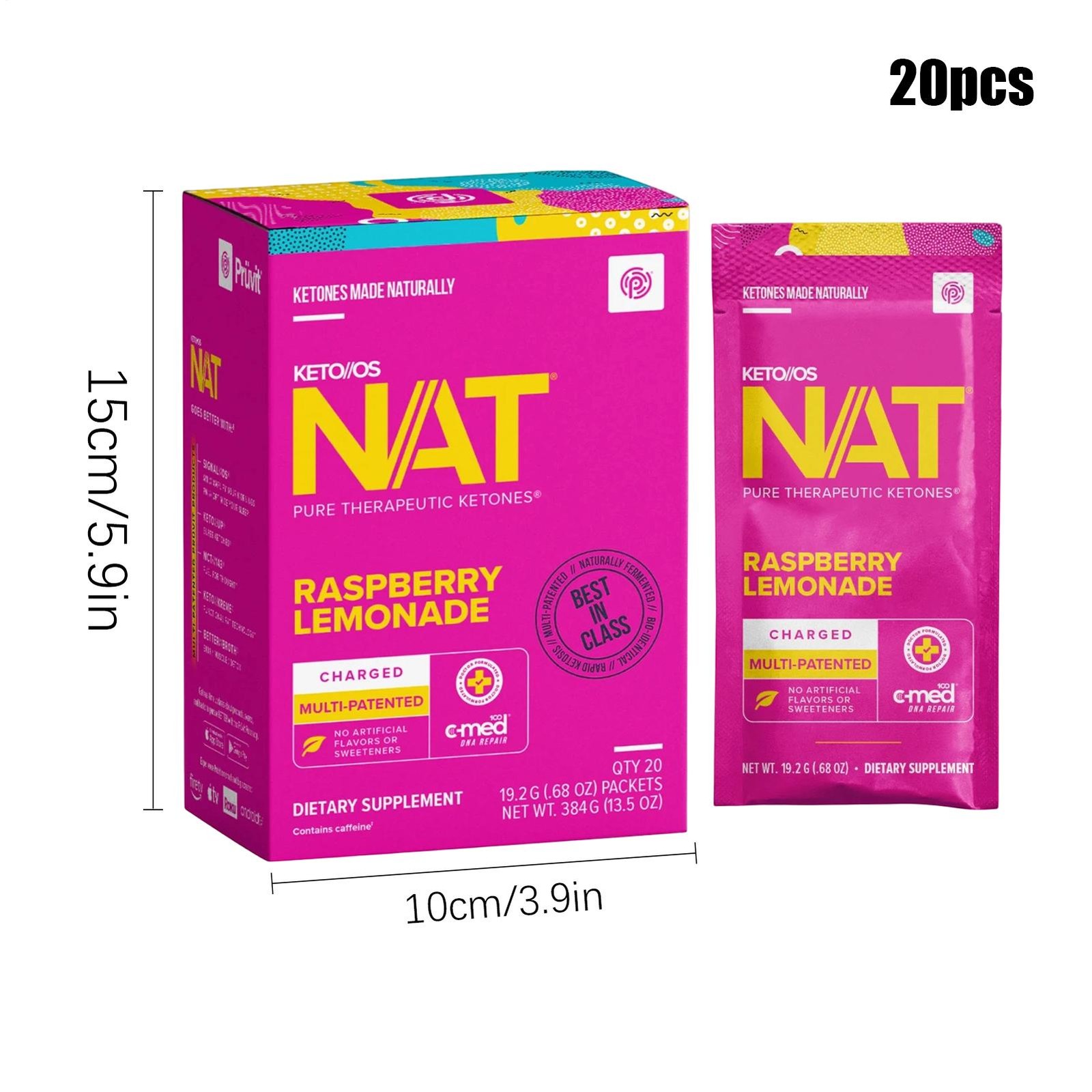 Prüvit Ketones NAT 20 Packets Charged RASPBERRY LIMONADE SHIPP Exp 07/2026