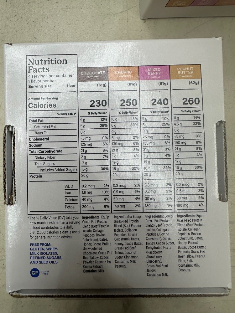 Equip Prime Bar Variety Pack Grass-Fed Beef Protein 4 Bars Chocolate Churro Berr