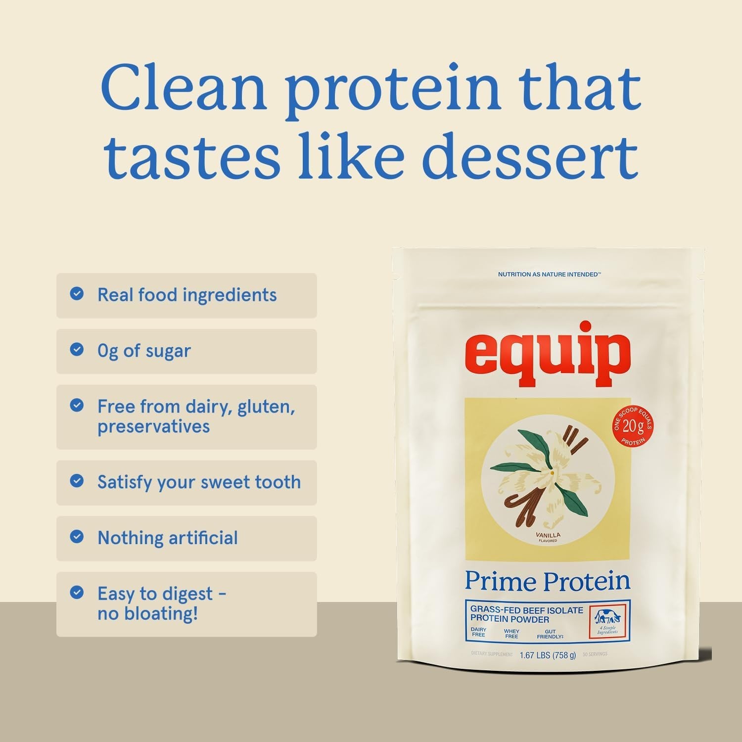New Grass Fed Beef Protein Powder Vanilla 30 Servings Keto Gluten Free