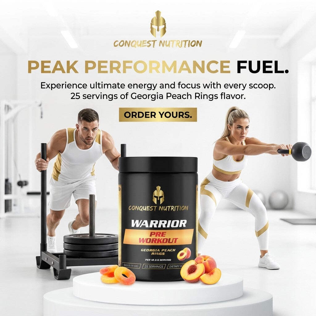 Conquest Warrior Pre Workout Georgia Peach Rings 25 Servings Energy Focus Pump