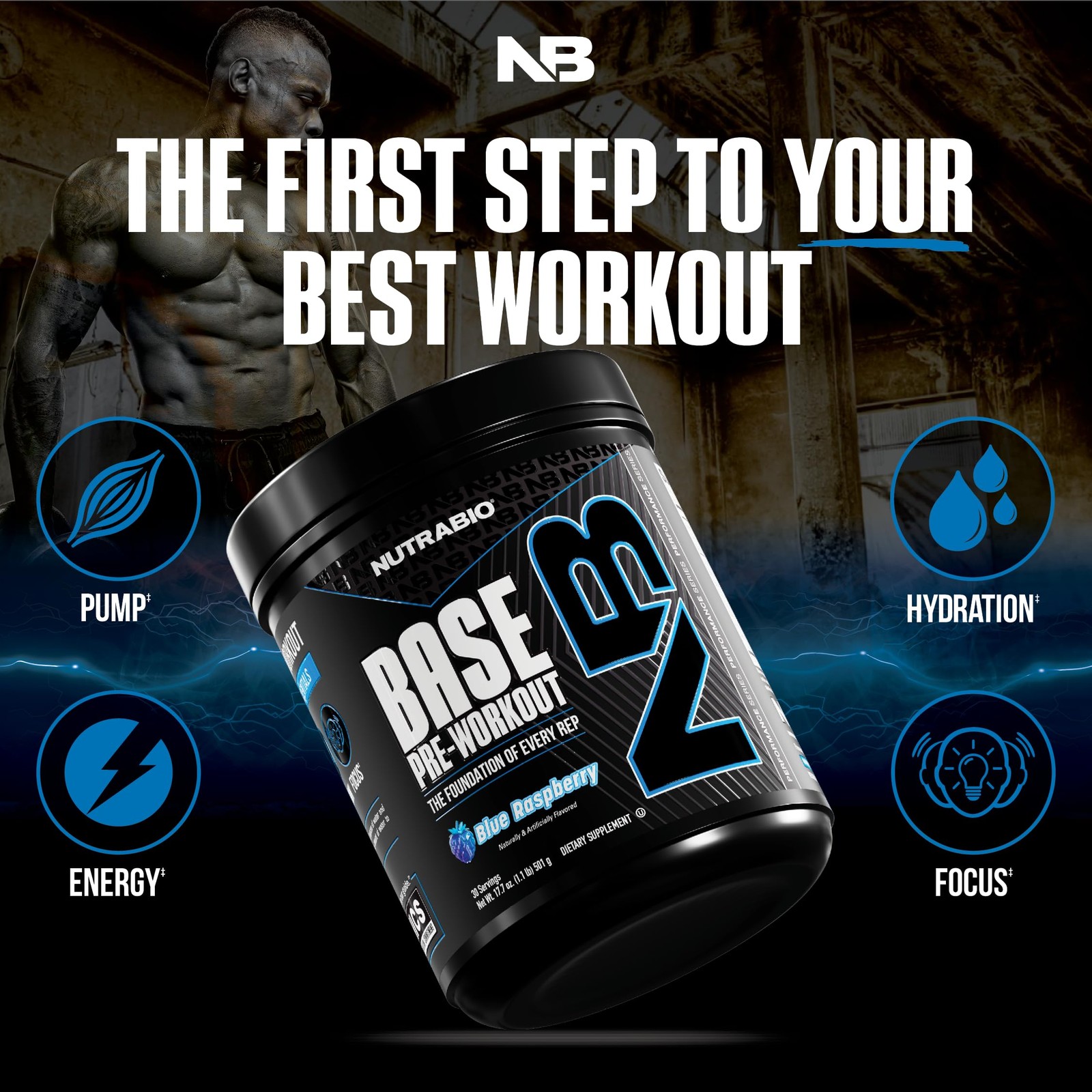 Nutrabio Base Pre-Workout Powder 200Mg Caffeine Sustained Energy Focus