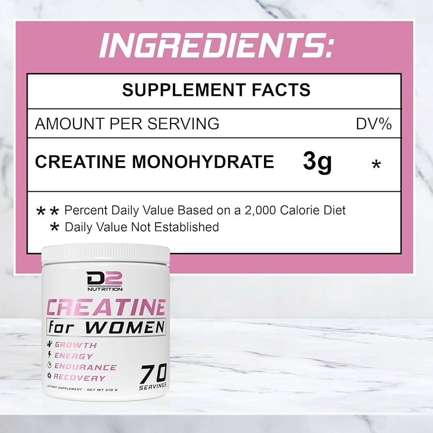 2 Pack D2 Nutrition Creatine for Women 210g 70 Servings, Muscle & Energy Support