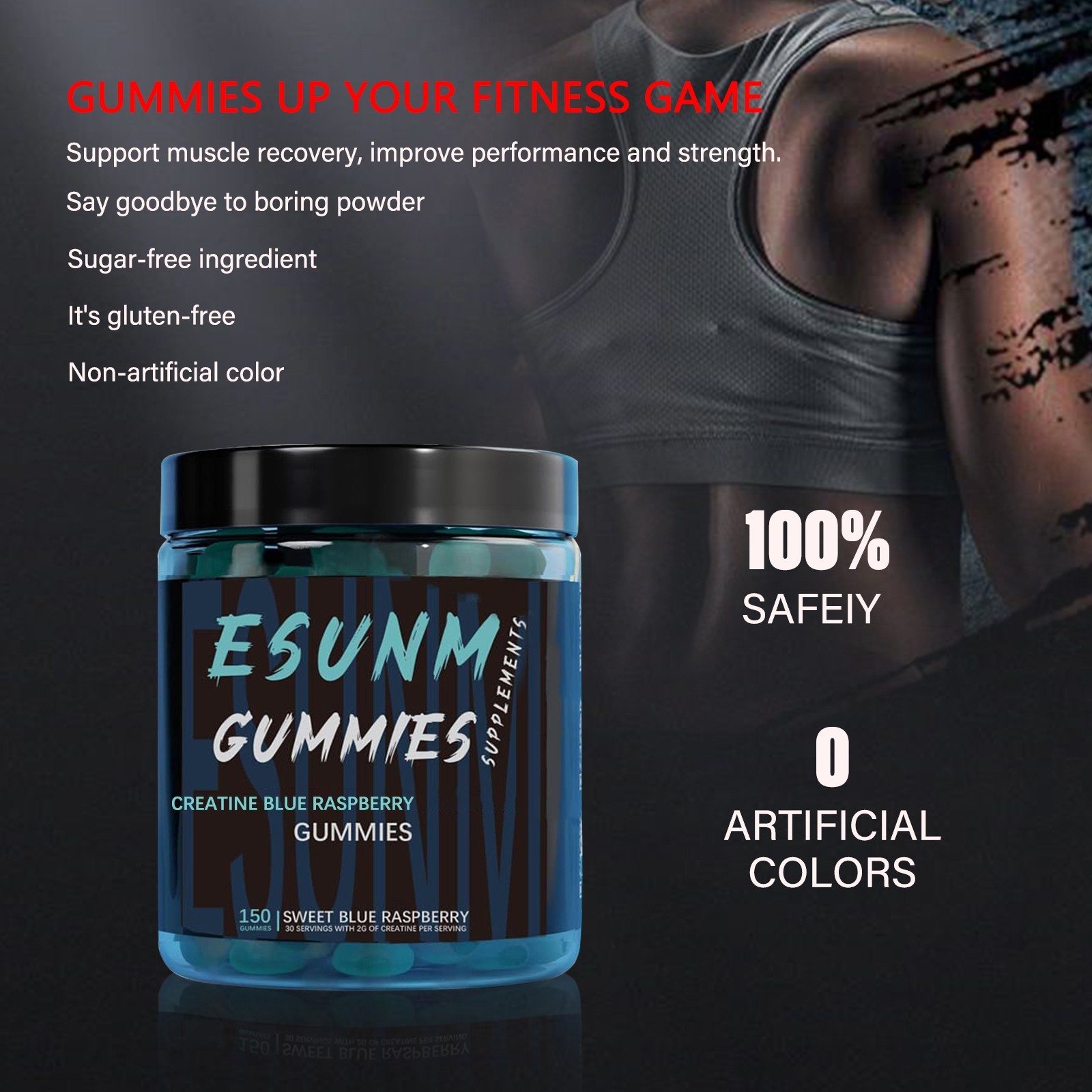 ESUNM Creatine Monohydrate Gummies, Sweet Raspberry, 150 Servings, Sugar-Free