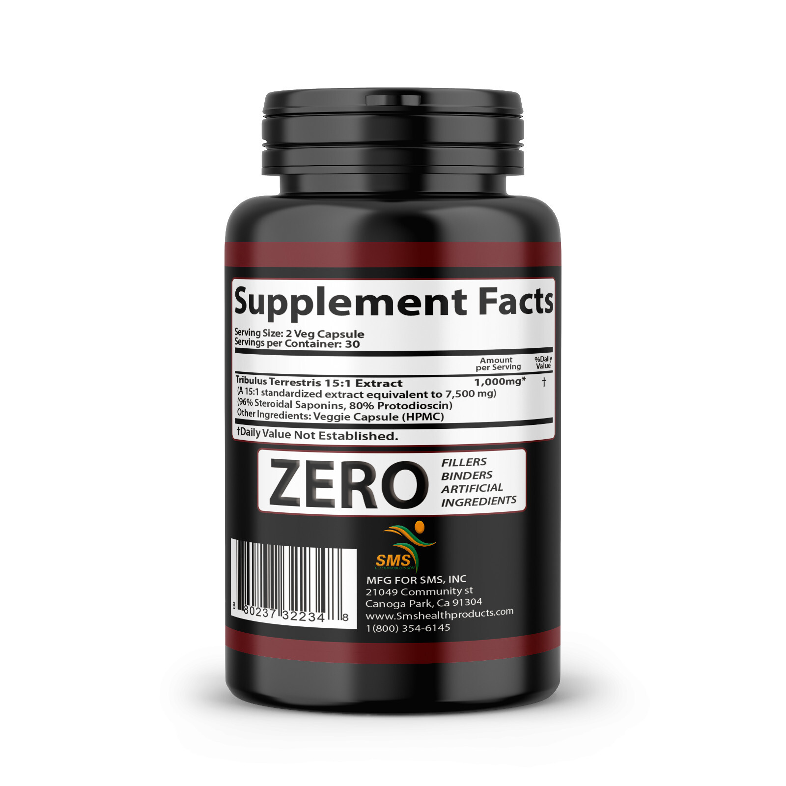 Tribulus Terrestris 7500mg Sport Dietary Supplement 60 Veggie Capsules Non Gmo