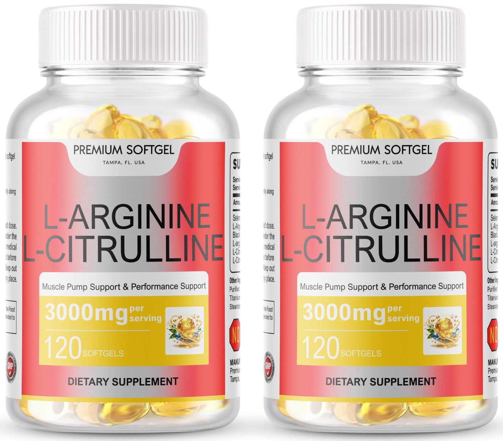 L-Arginine L-Citrulline Nitric Oxide Booster 3000mg 240 Softgels 90 Servings USA