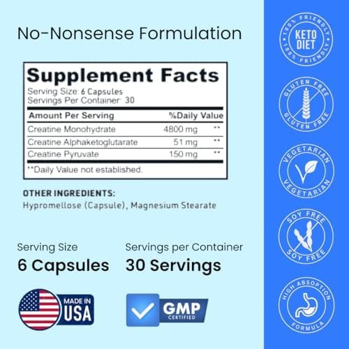Crazy Muscle ThreeAtine Creatine Monohydrate Capsules 5g Pure, 3X Formula Pre…