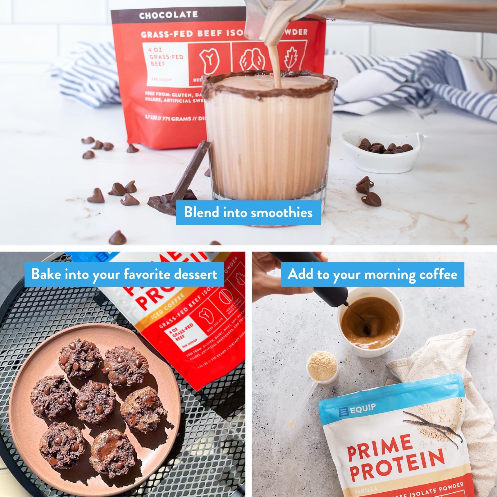 Prime Chocolate Protein Powder 30 Servings Grass Fed Beef Low Sugar Keto Frie…