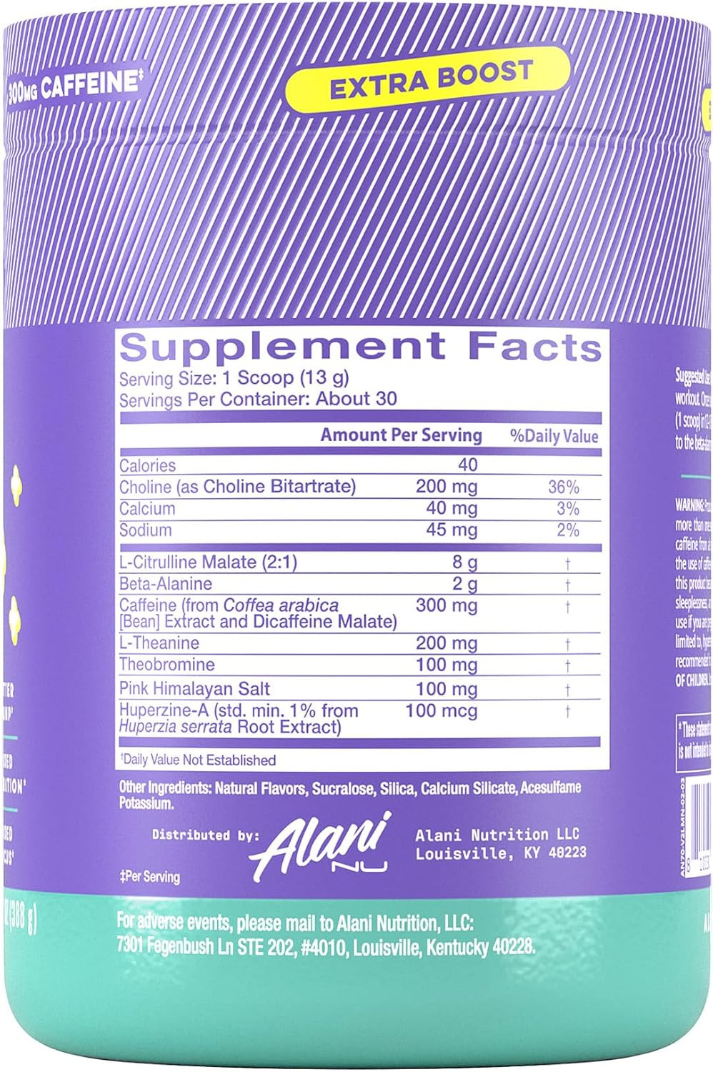 Pre Workout+ Powder Frozen Lemonade, Extra Boost, Sugar Free, 300Mg Caffeine, L-
