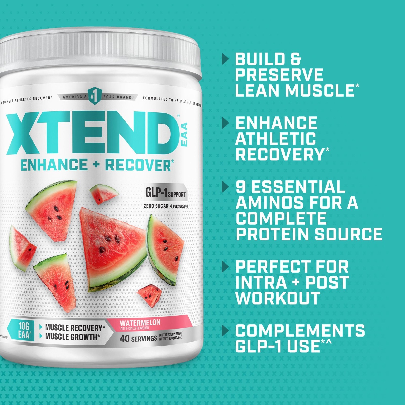 EAA + BCAA Powder, Zero Sugar, 10g Essential Amino Acids, 40 Servings, Muscle Re