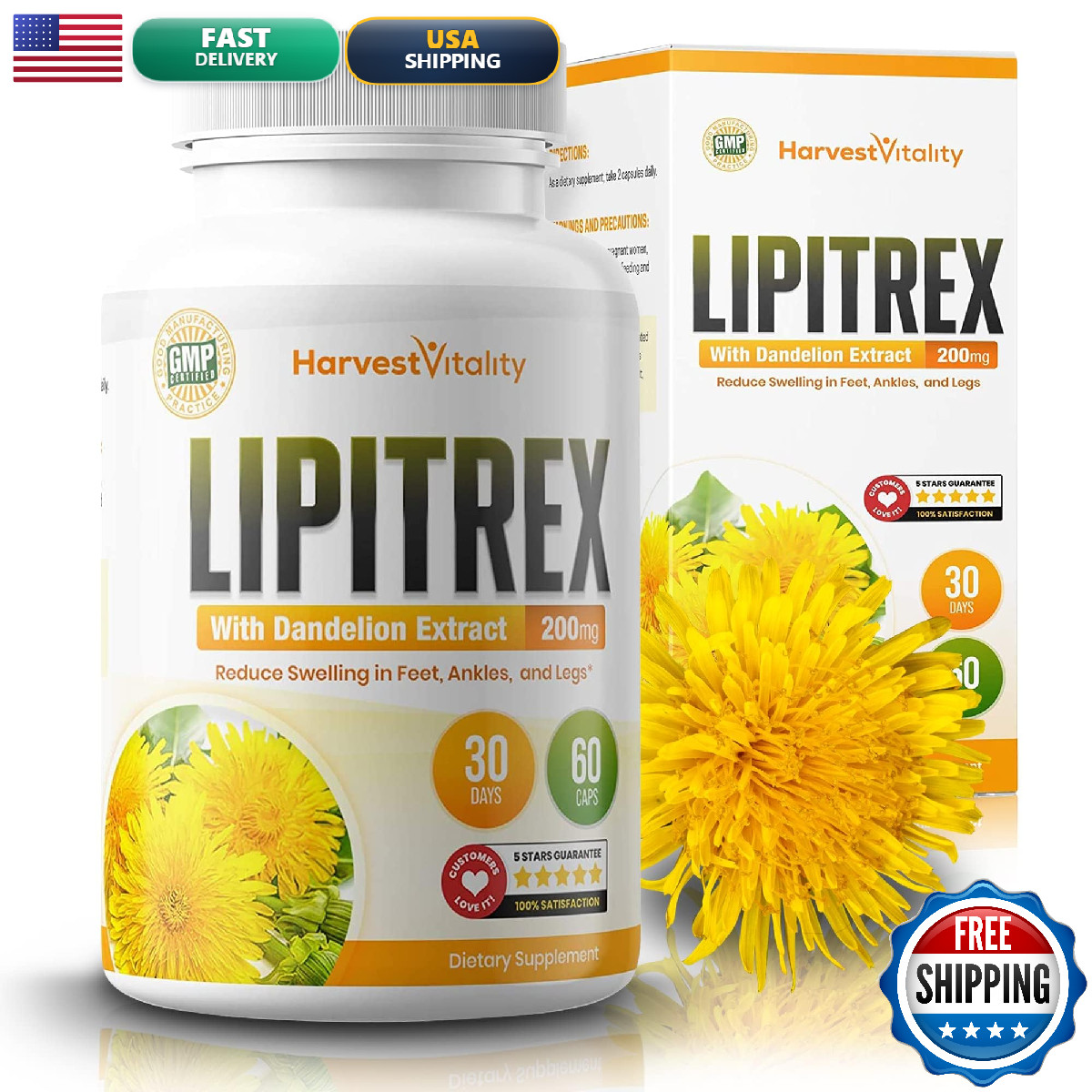 Harvest Vitality Lipitrex Natural Diuretic Water Pills Support For