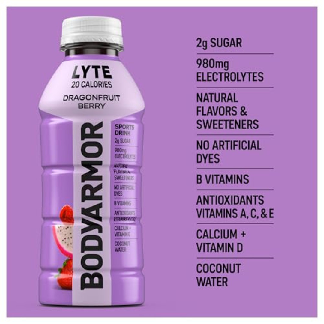 BODYARMOR LYTE, Dragonfruit Berry, Electrolyte Drink, 20 Calories, 16 Fl Oz Bott
