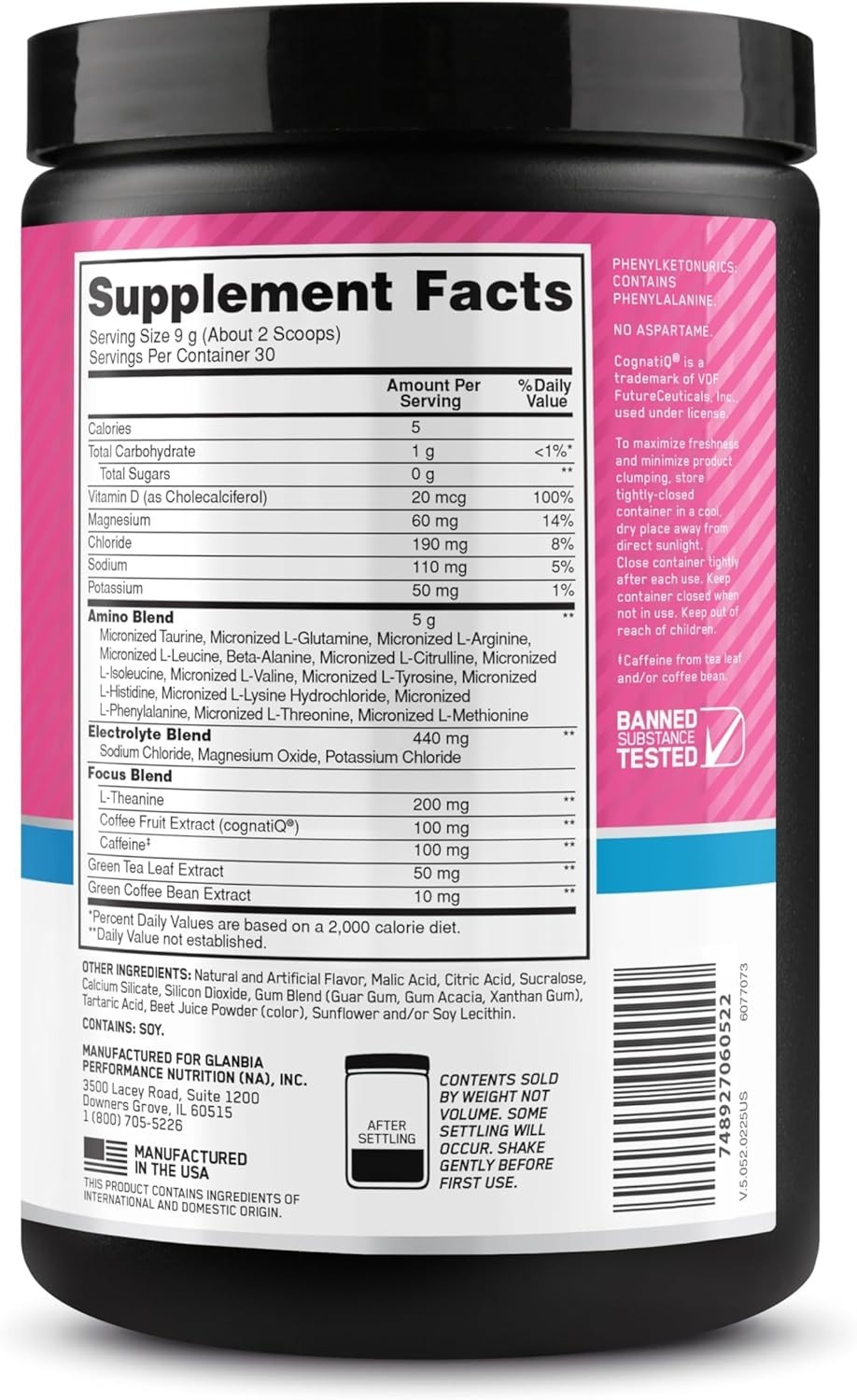 Hydrating Amino Energy Drink Mix – Watermelon, 30 Servings of Focus & Recovery