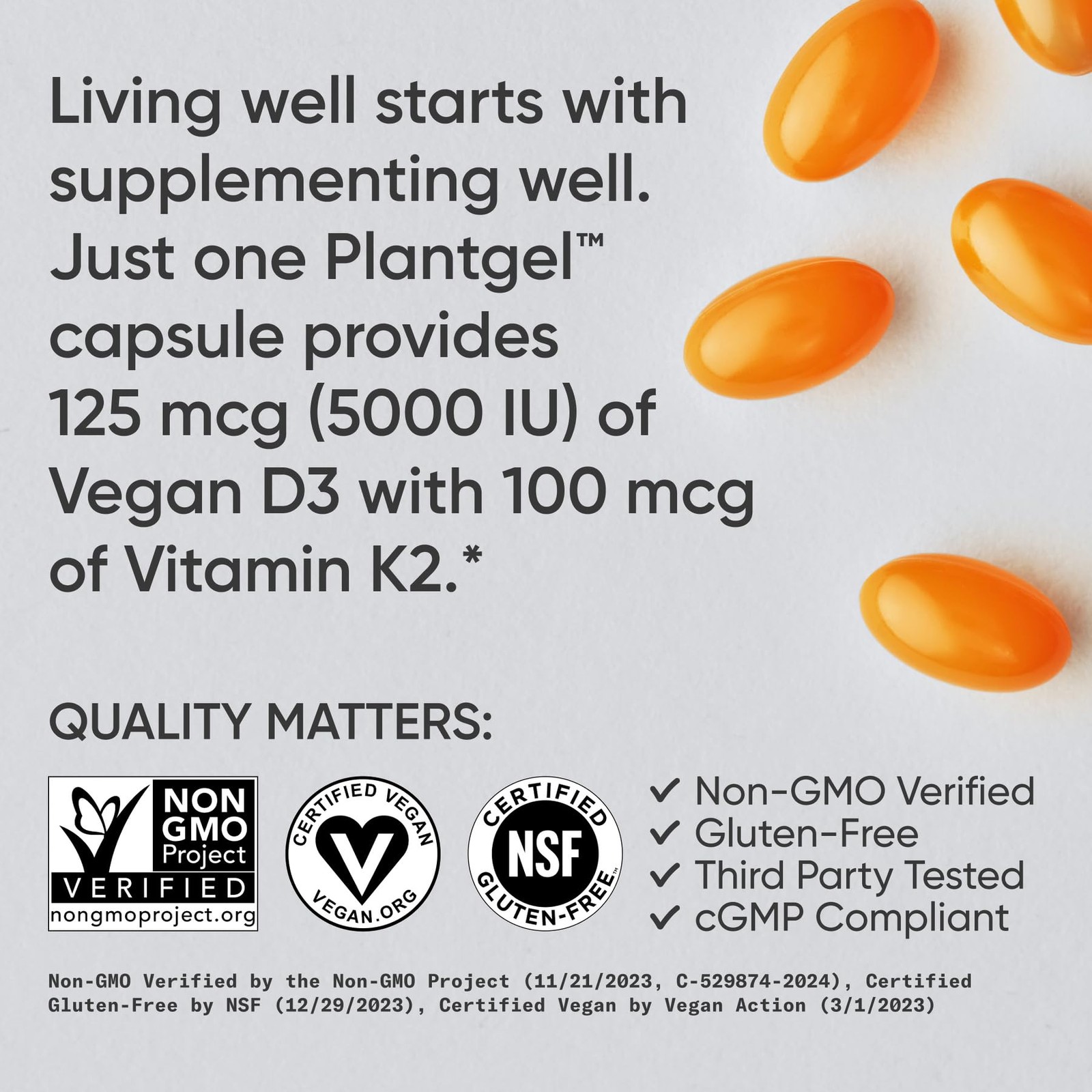 Vitamin D3 K2 Coconut Oil Vegan D3 5000IU MK7 K2 Bone Immune 60 Softgels
