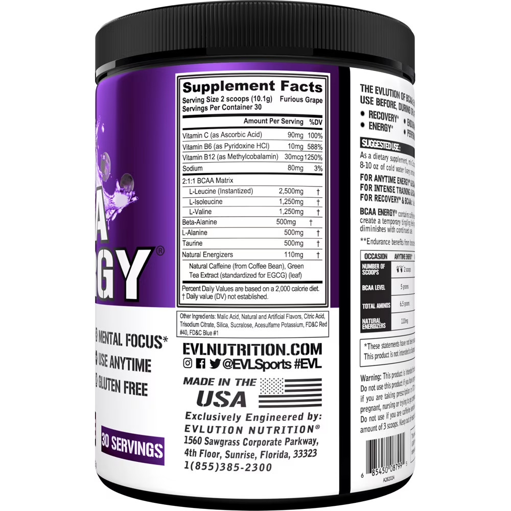 BCAA Powder – Pre Workout BCAA Energy Powder 30 Servings – EVL BCAA Amino Acids