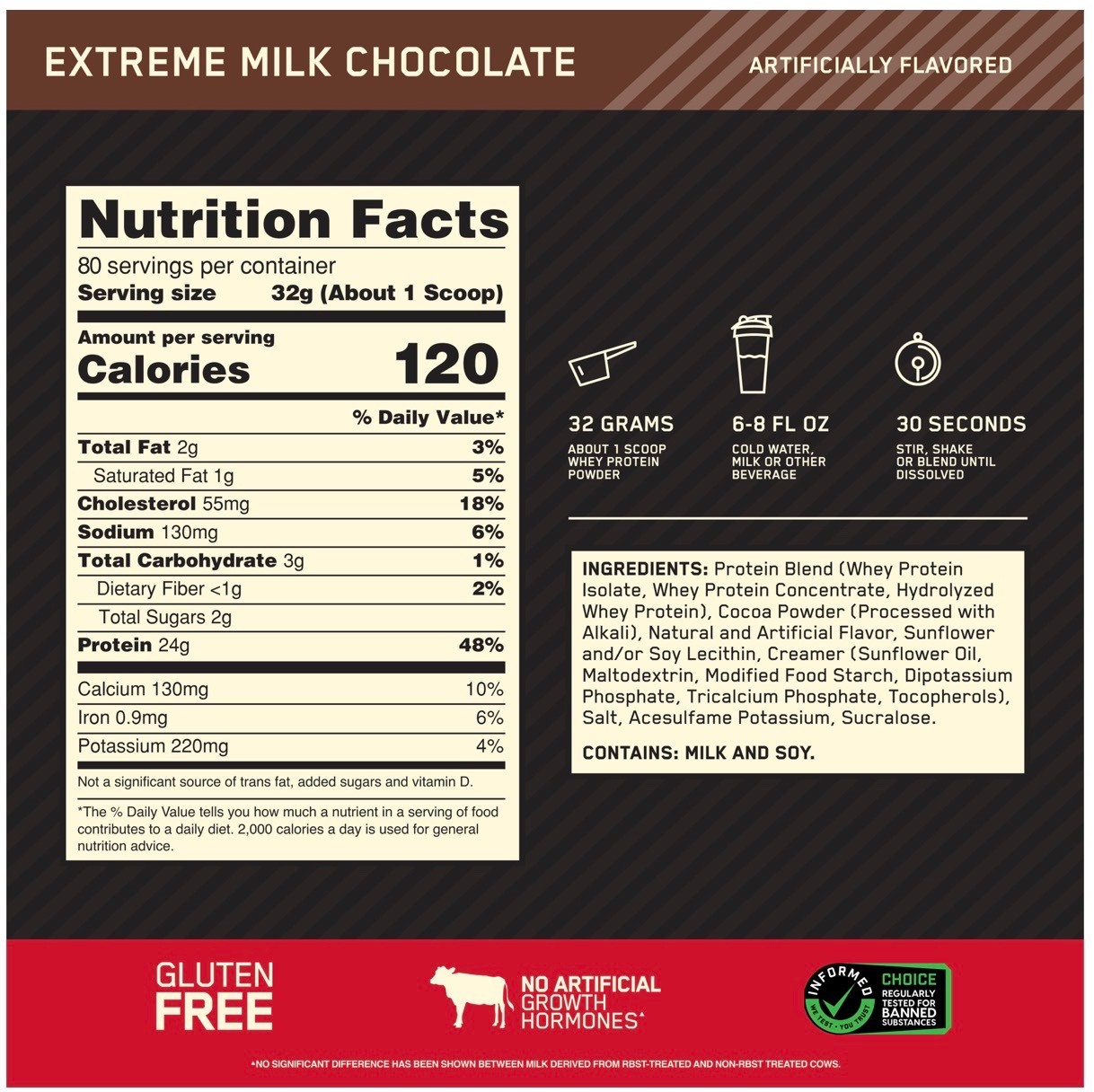 100% Whey Protein, Optimum Nutrition Gold Standard, 80 Servings, 24g Protein