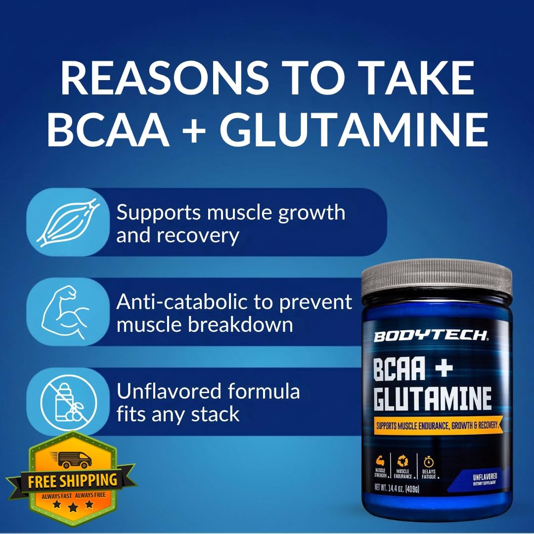 BodyTech BCAA Glutamine Unflavored 14.4oz Powder