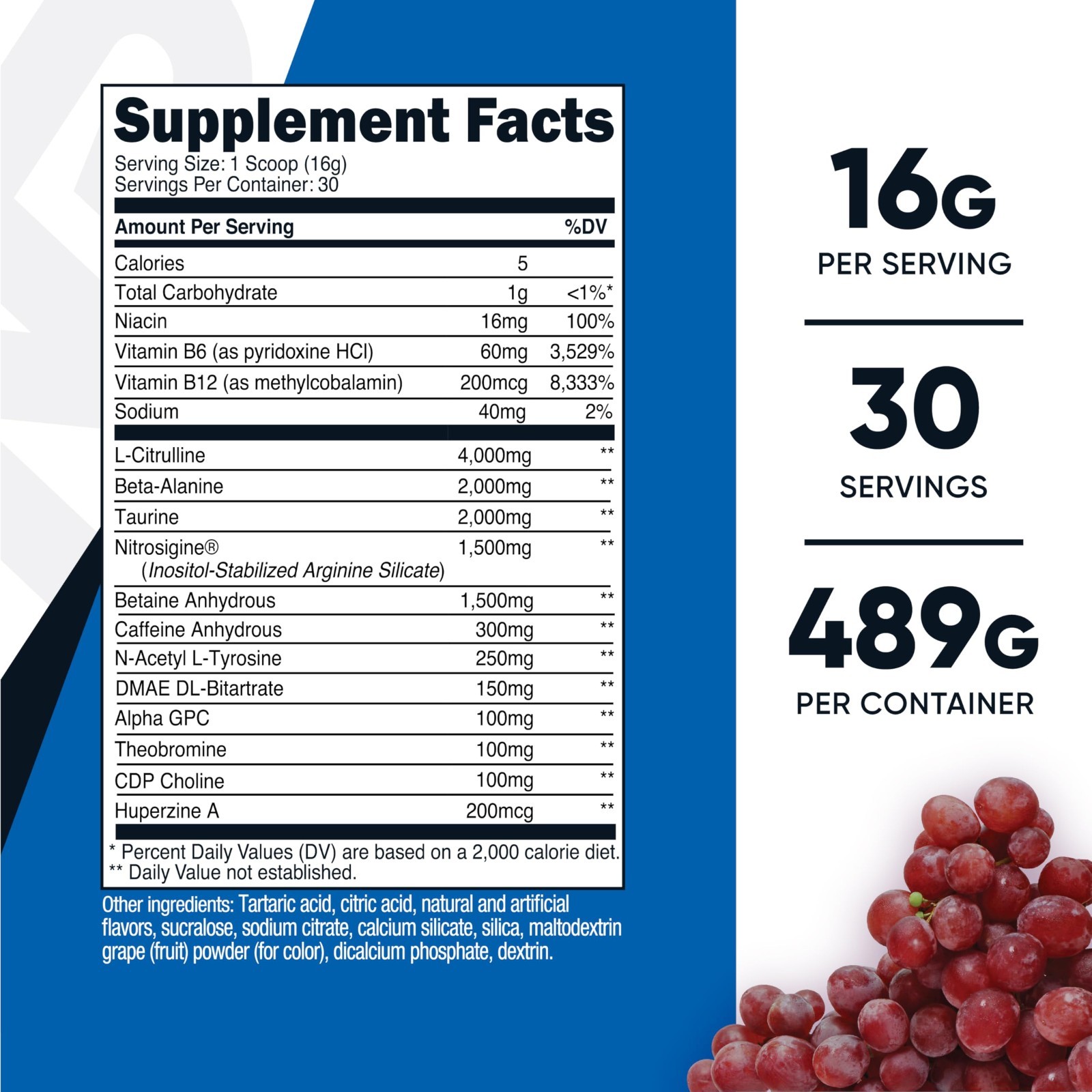 Extreme Pre-Workout Powder Complex – Grape Flavor, 30 Servings, Vegan, Non-GMO,