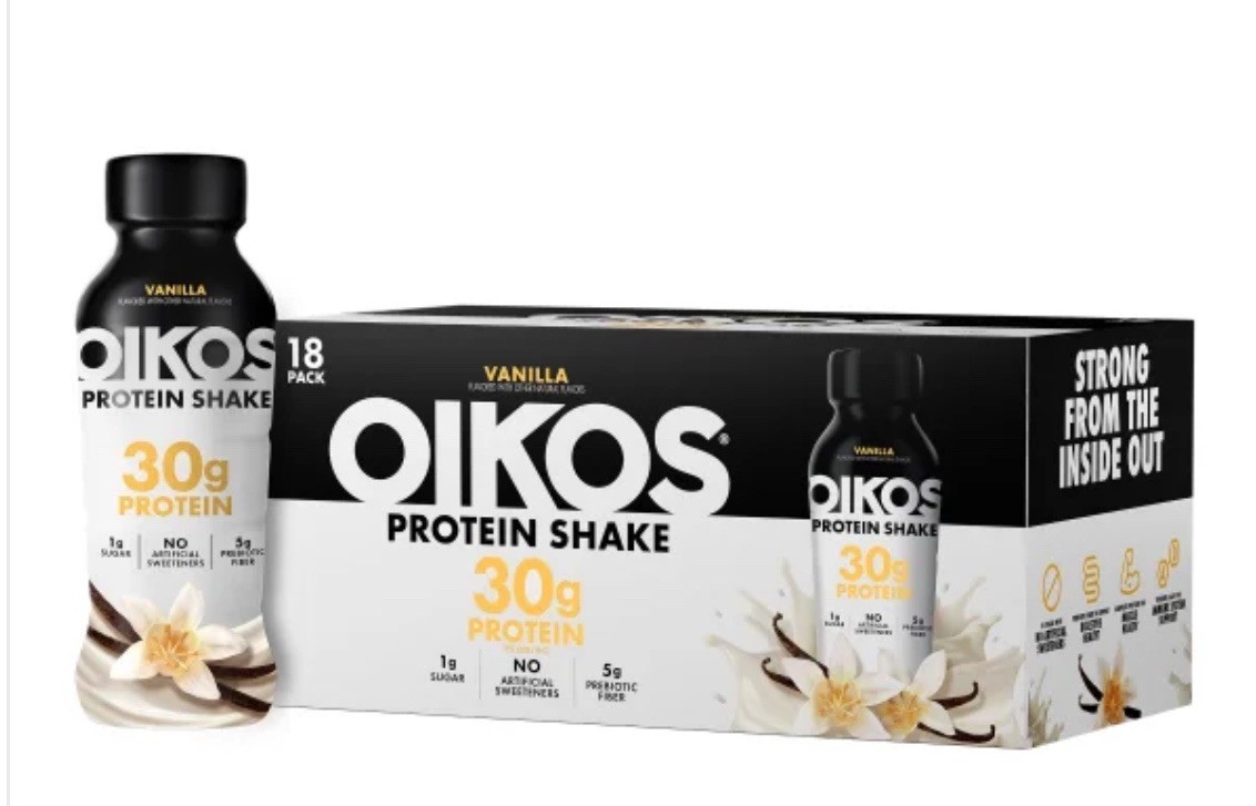•*.Oikos 30g Protein Shake, Vanilla 🍨 12 fl oz, 18-pack*.•