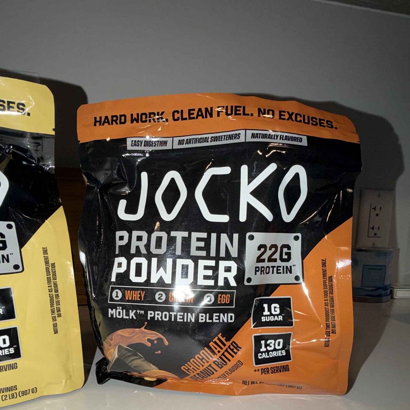 Jocko Mölk Protein Powder 32 oz Vanilla Milkshake & Choc Peanut Butter, 2 Bags