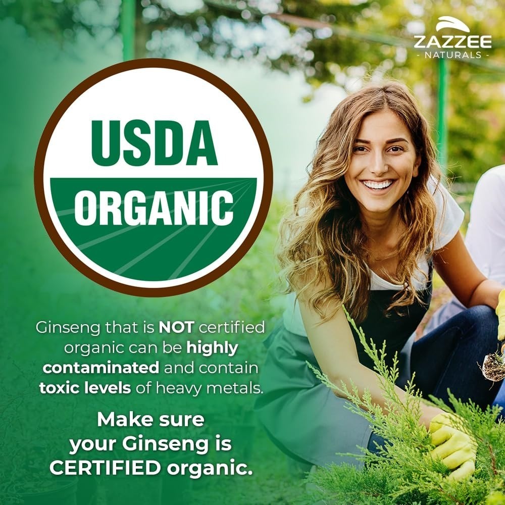 Zazzee Organic Red Korean Panax Ginseng 20:1 Extract 120 Capsules