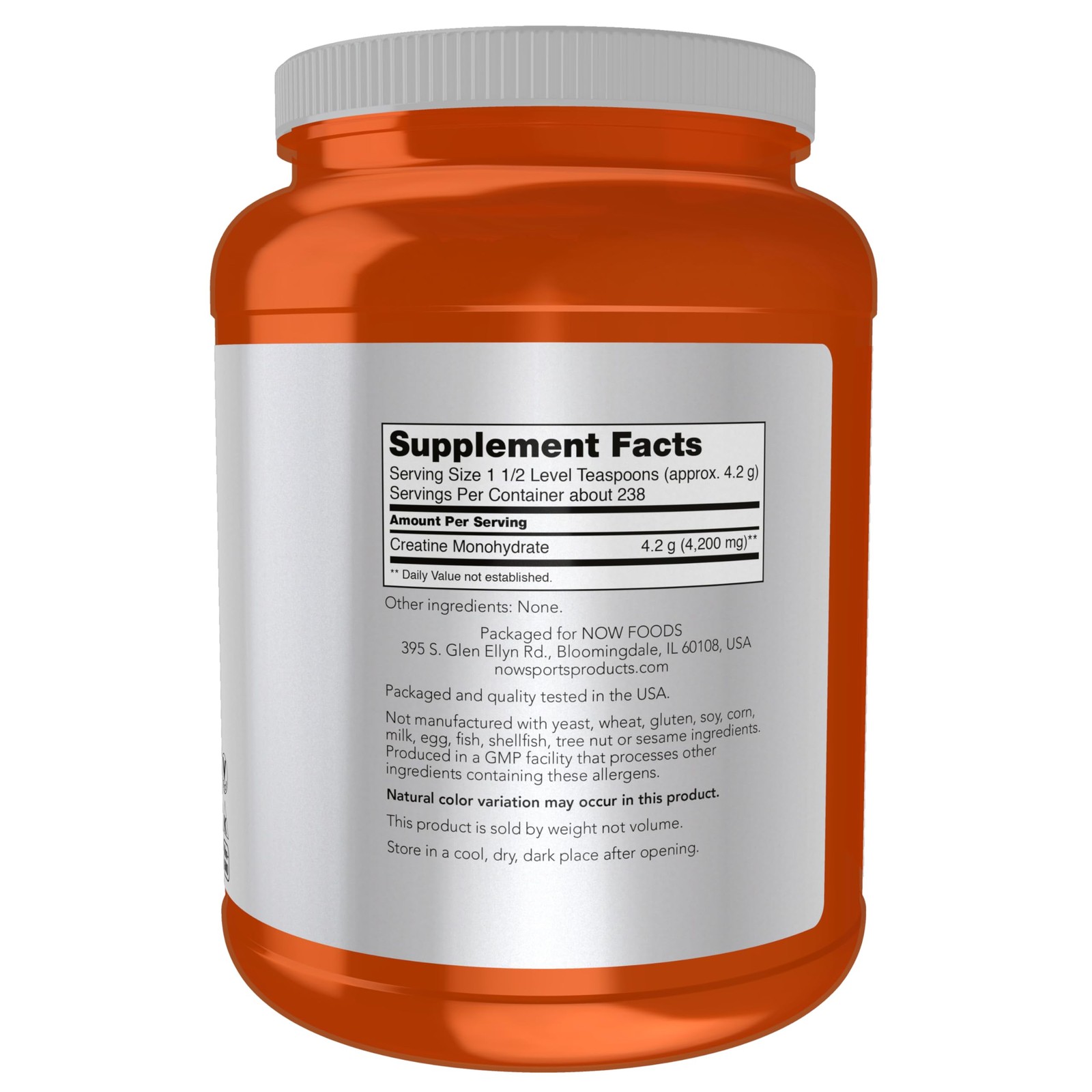 Now Sports, Micronized Creatine Powder, 2 Ounce (Pack of 1), White/Cream