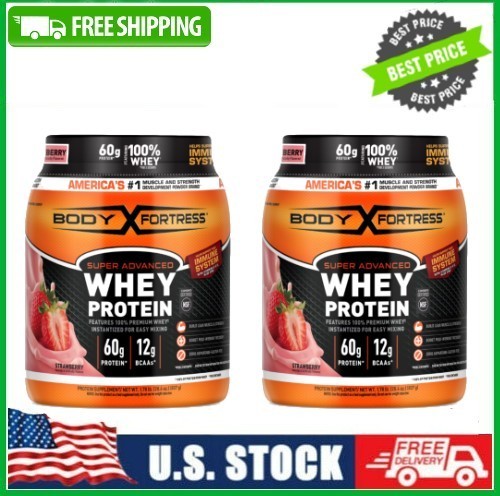 2 Pack Super Advanced 100% Premium Whey Protein Powder, Strawberry, 1.78 lb Pk