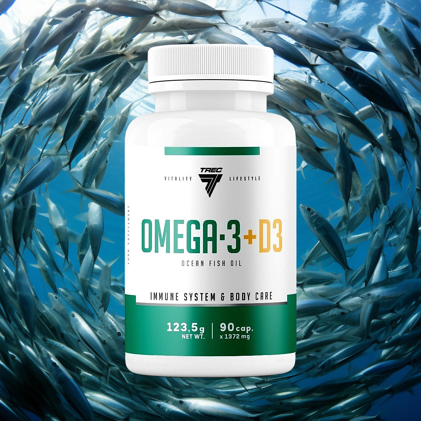 Omega 3 + Vitamin D3 90–180 Capsules – Ocean Fish Oil – EPA DHA – High strength