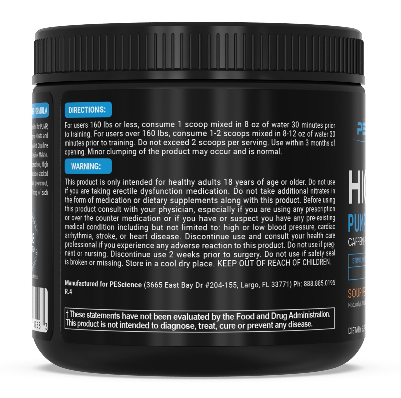 Sour Peach Candy Non Stim Pre Workout Supplement 8.9 Ounces Nitric Oxide Boost