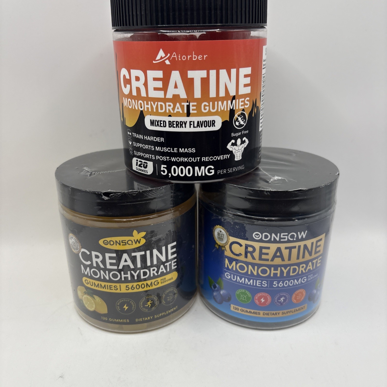 Lot Of 3 Creatine Monohydrate Gummies Lemon Blueberry Mixed Berry 120 Count= 360
