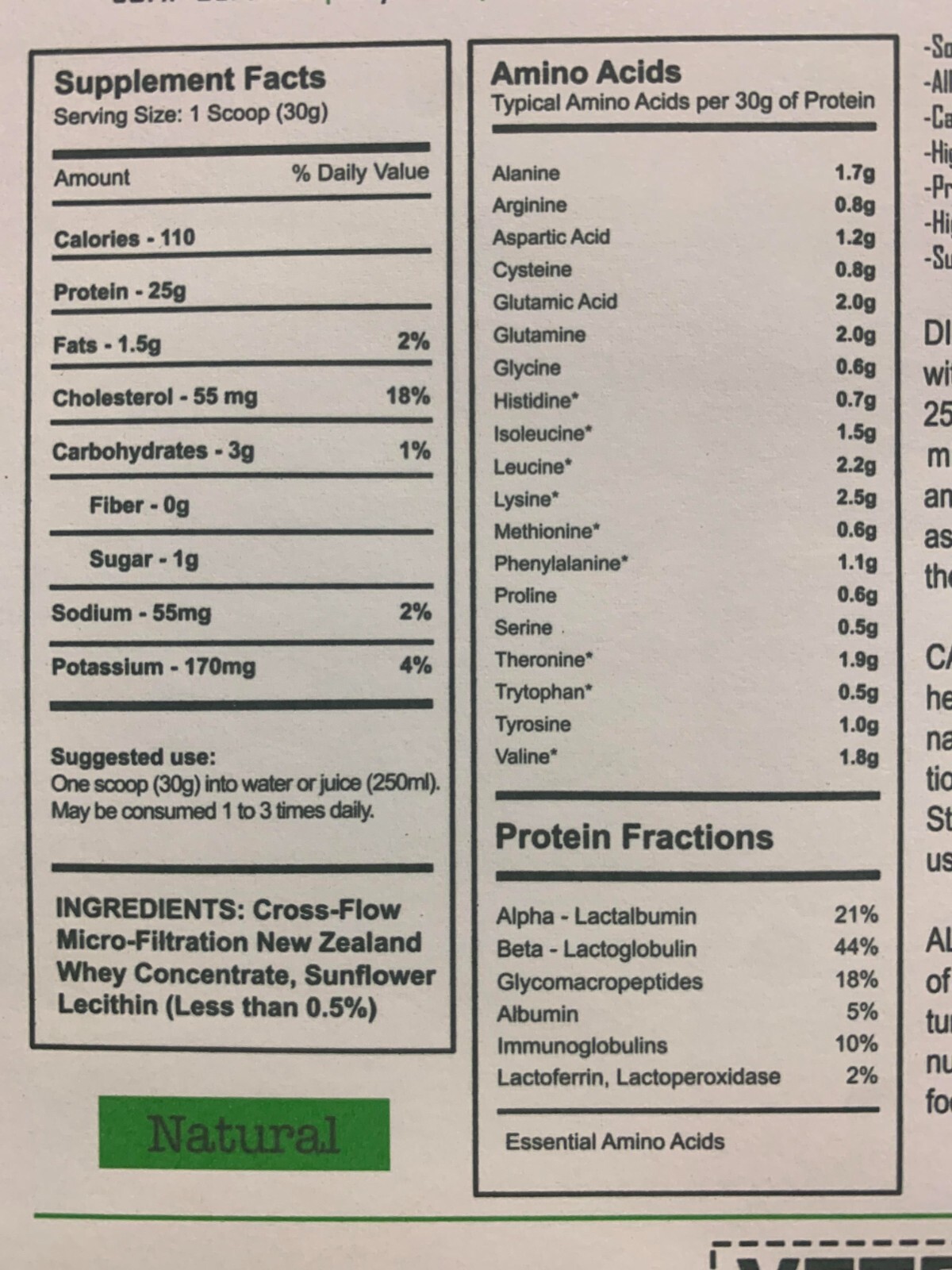 protein whey supplement Natural flavor all natural organic grass fed 30 servings