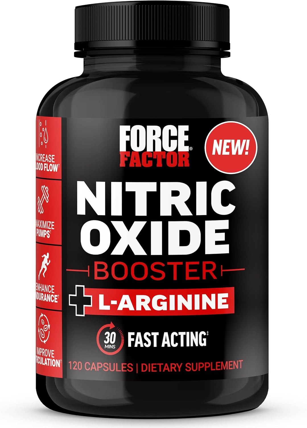 Force Factor Nitric Oxide Booster, Fast-Acting Formula with L-Arginine, Boosts N