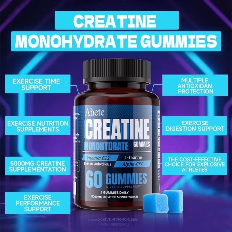 Creatine Monohydrate Gummies – 60 Gummies – 5000mg – Muscle Strength and Energy