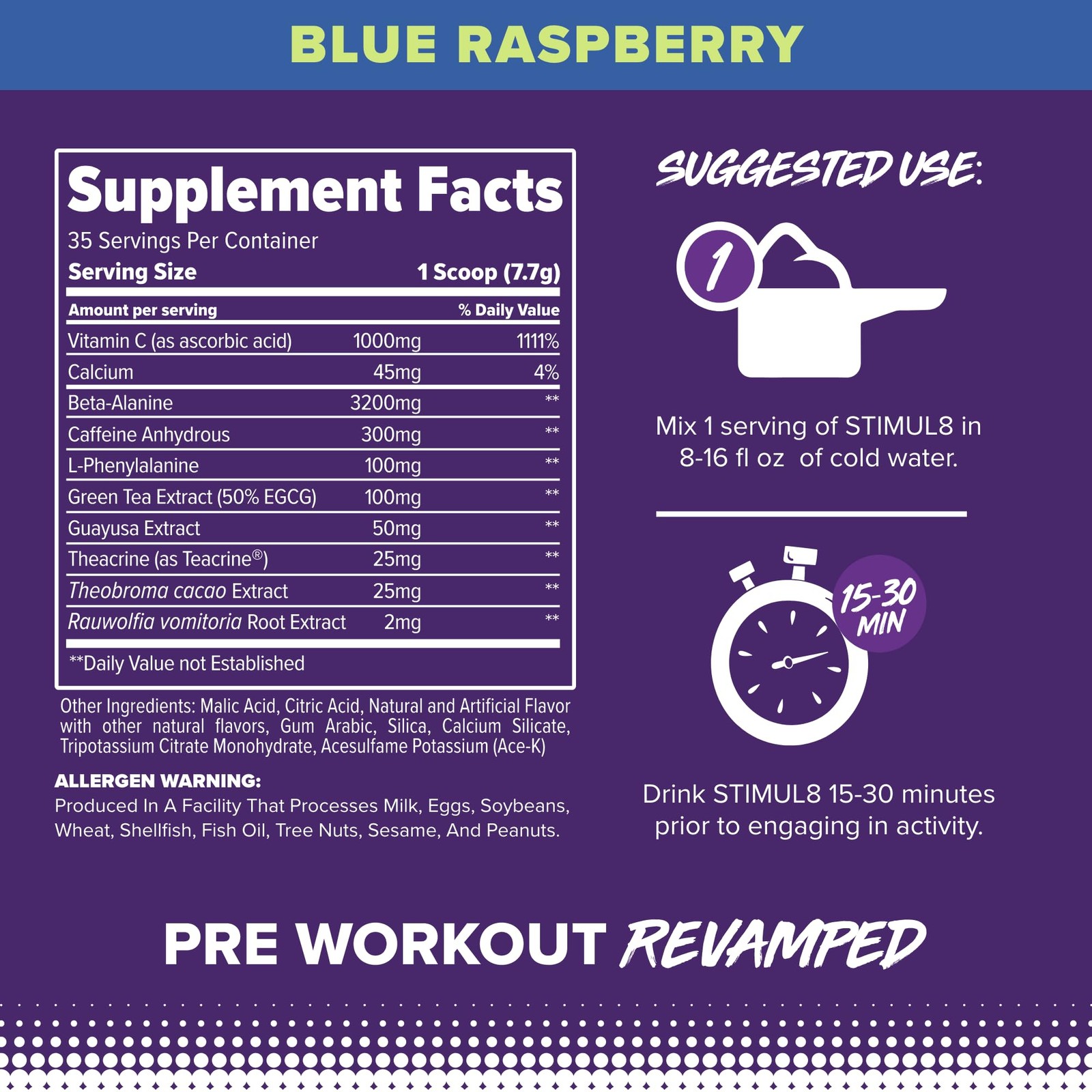 STIMUL8 Original Pre Workout Supplement Energy Endurance Focus 300mg Caffeine