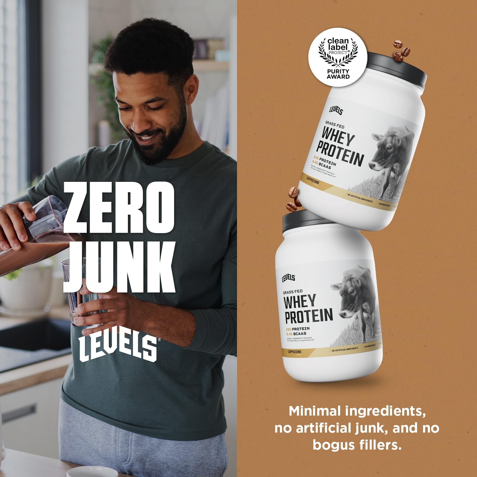 Levels Grass Fed Whey Protein Powder No Artificials 24G of Protein Cappuccino…