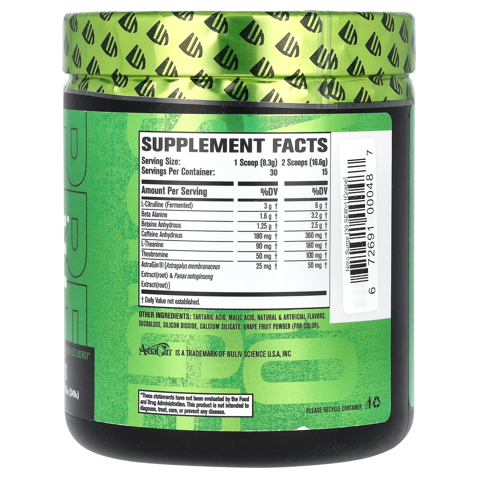 Nitro Surge, Pre-Workout, Grape, 8.78 Oz (249 G)