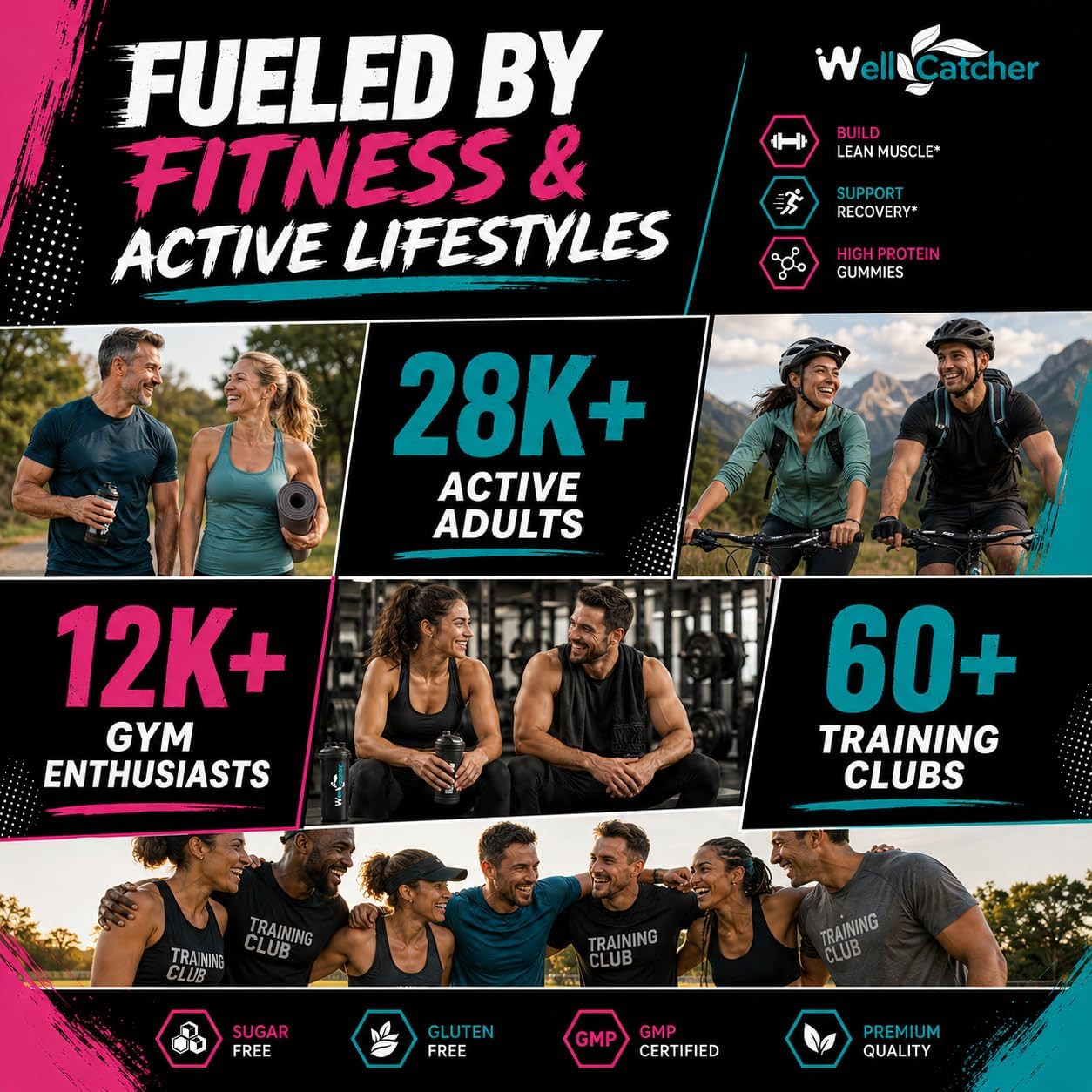 Whey Protein Gummies with BCAA & Creatine, Sugar Free Pectin Protein Gummies for